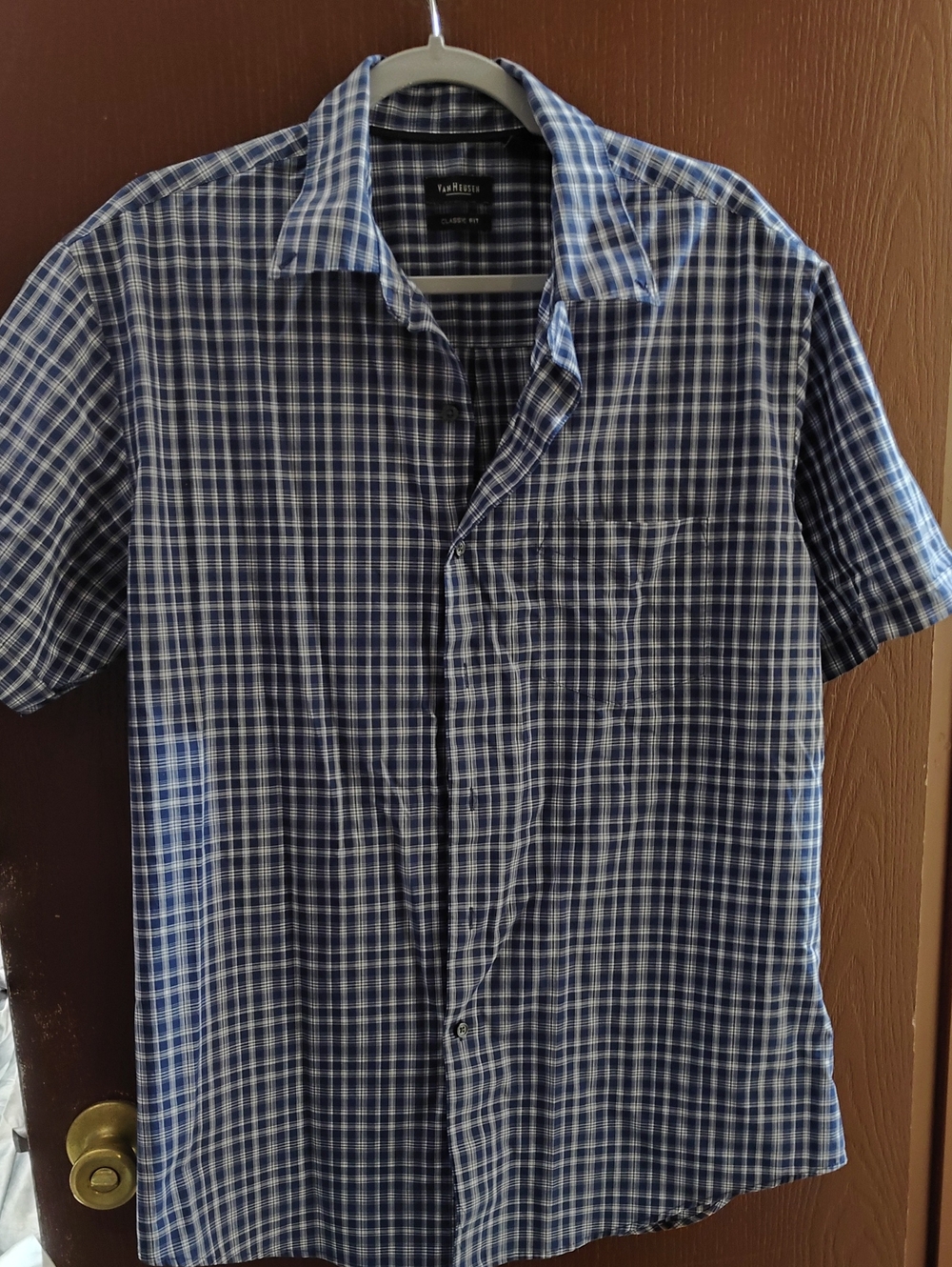 Van Heusen Blue Plaid Short-Sleeve Button-Down Shirt